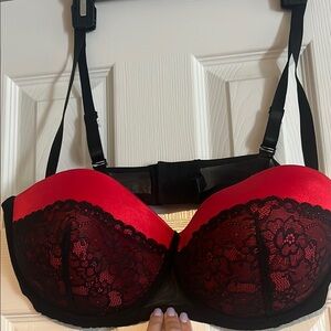 Elegant Black and Red Lace Bra